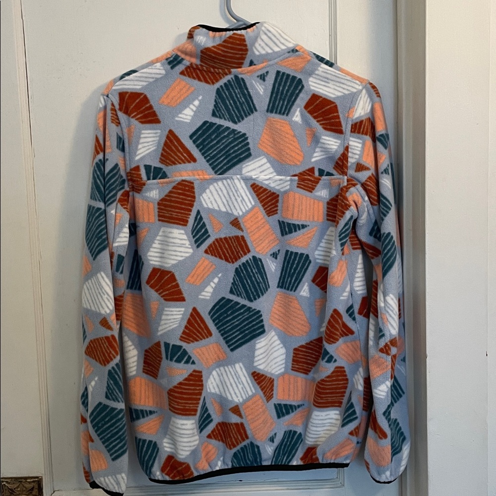 Kavu Geometric Fleece Pullover in Light Blue, Teal & Rust - Picture 5 of 5